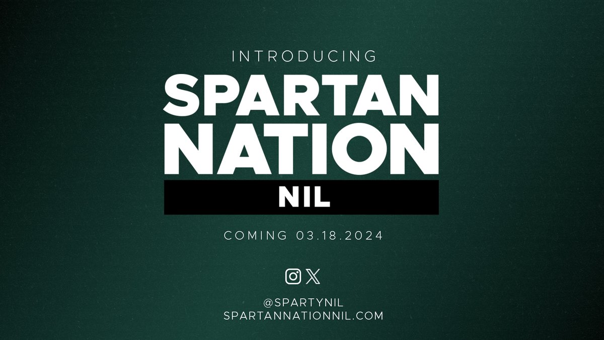 Coming 03.18.2024🚨 We are working tirelessly behind the scenes to bring the country's best Name, Image, and Likeness program to Spartan Nation. SpartanNationNIL.com It'll be worth the wait. #SpartanNationNIL #SpartyNIL #GoGreen
