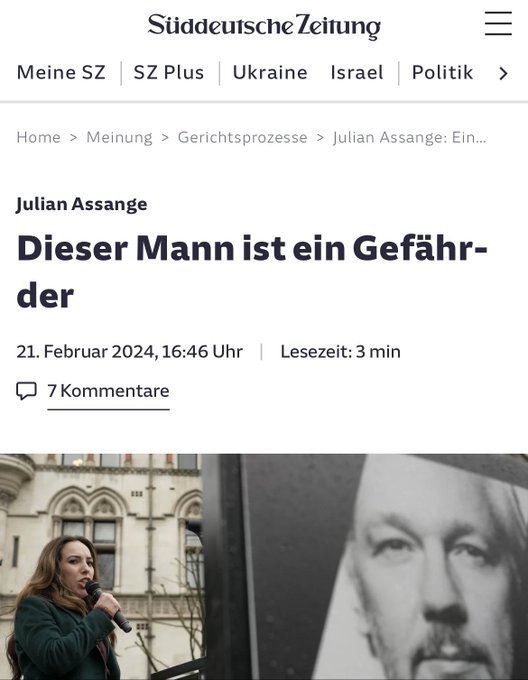 Ein paar Gedanken zu Julian #Assange - angesichts eines neuen Schmier-Artikels über ihn in der SZ. Der Titel wurde von "Der Mythos vom weißen Ritter" abgeändert in: "Julian Assange - dieser Mann ist ein Gefährder". Euer Ernst, <a href="/SZ/">Süddeutsche Zeitung</a>? archive.is/3Yfpd via: <a href="/Quo_vadis_BRD/">stefanie</a>