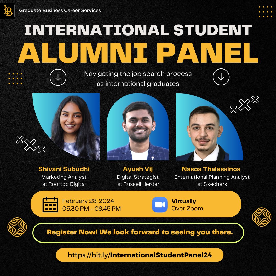 csulbgradbus's tweet image. 🌟 Join us for our Virtual International Student Alumni Panel! 🌍 Gain insights from successful CSULB alumni who have navigated post-grad life as an international talent.

#csulbGBCS #InternationalStudents #AlumniPanel 🎓