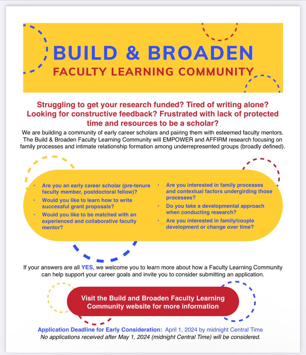 If you are faculty at an institution serving historically excluded people looking to connect with established scholars to get research mentoring, consider applying to the Build and Broaden Faculty Learning Community. 

buildinglearning-communities.umn.edu