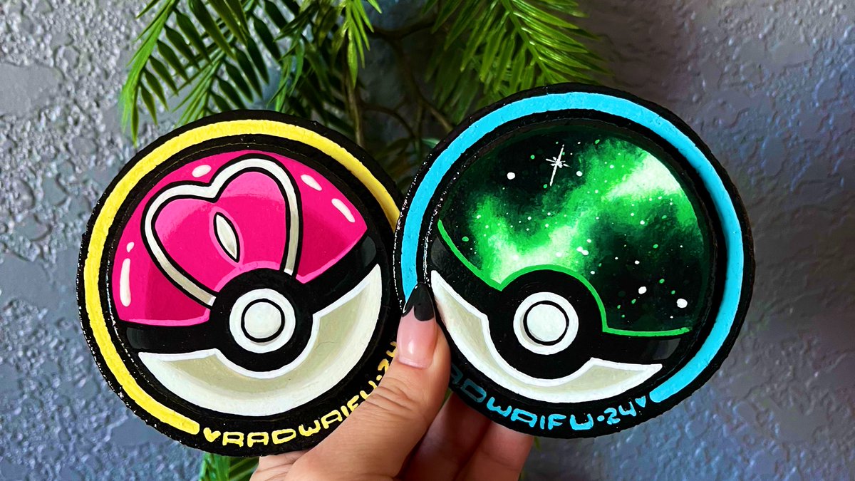 Pokeball mini paintings! One with a galaxy spin! 💚✨