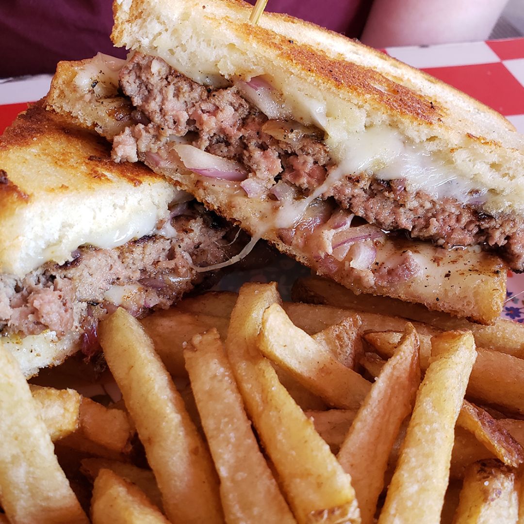 Hungry? Treat yourself to our delicious Patty Melt! Enjoy the classic combo of grilled red onions, Swiss cheese and toasted sourdough. Add a classic cocktail, a tasty beer, or some locally-produced Temecula wine!

#pattymelt  #temeculawine #oldtowntemecula #visittemecula