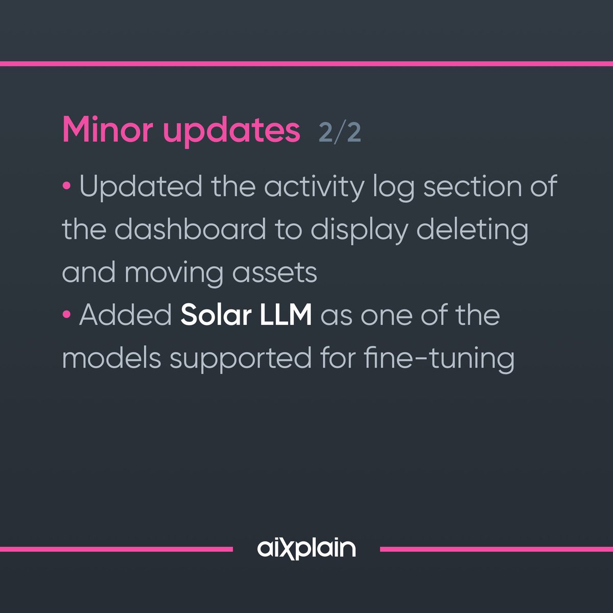 aixplain's tweet image. Your aiXplain experience is getting even better! 🚀 Explore our release notes page to learn more!
👉 aixplain.com/release-notes/

#aiXplain #ReleaseNotes