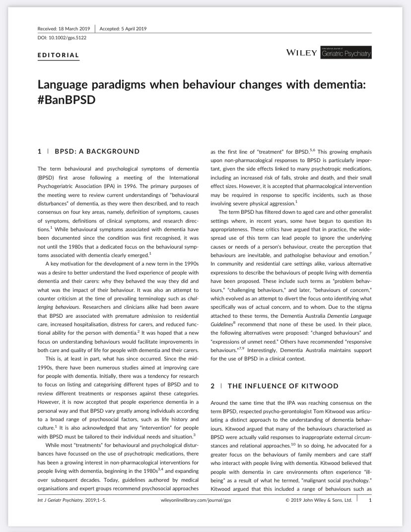 Prof Tom Kitwood found that the way we talk about people living with dementia soon manifests itself in the way we treat people living with dementia, both positive &amp; negative. 

I’ve always thought terms like ‘challenging behaviour’, ‘BPSD’, ‘aggressive’ tell us nothing useful &amp;