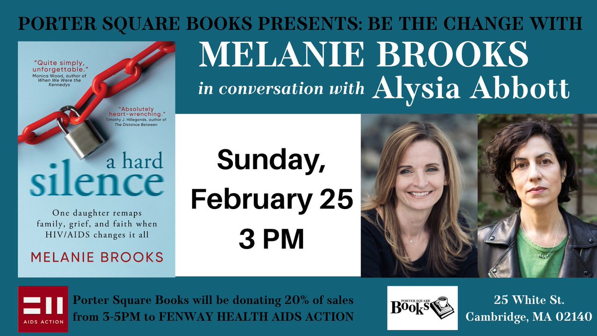 Can’t wait for this conversation @PorterSqBooks with my friend @AlysiaAbbott ! We are daughters who lost our fathers to the same terrible disease, so we have a lot to talk about! #HIV #AIDS #memoir AND 20% of sales between 3-5 PM will be donated to @aidsaction.