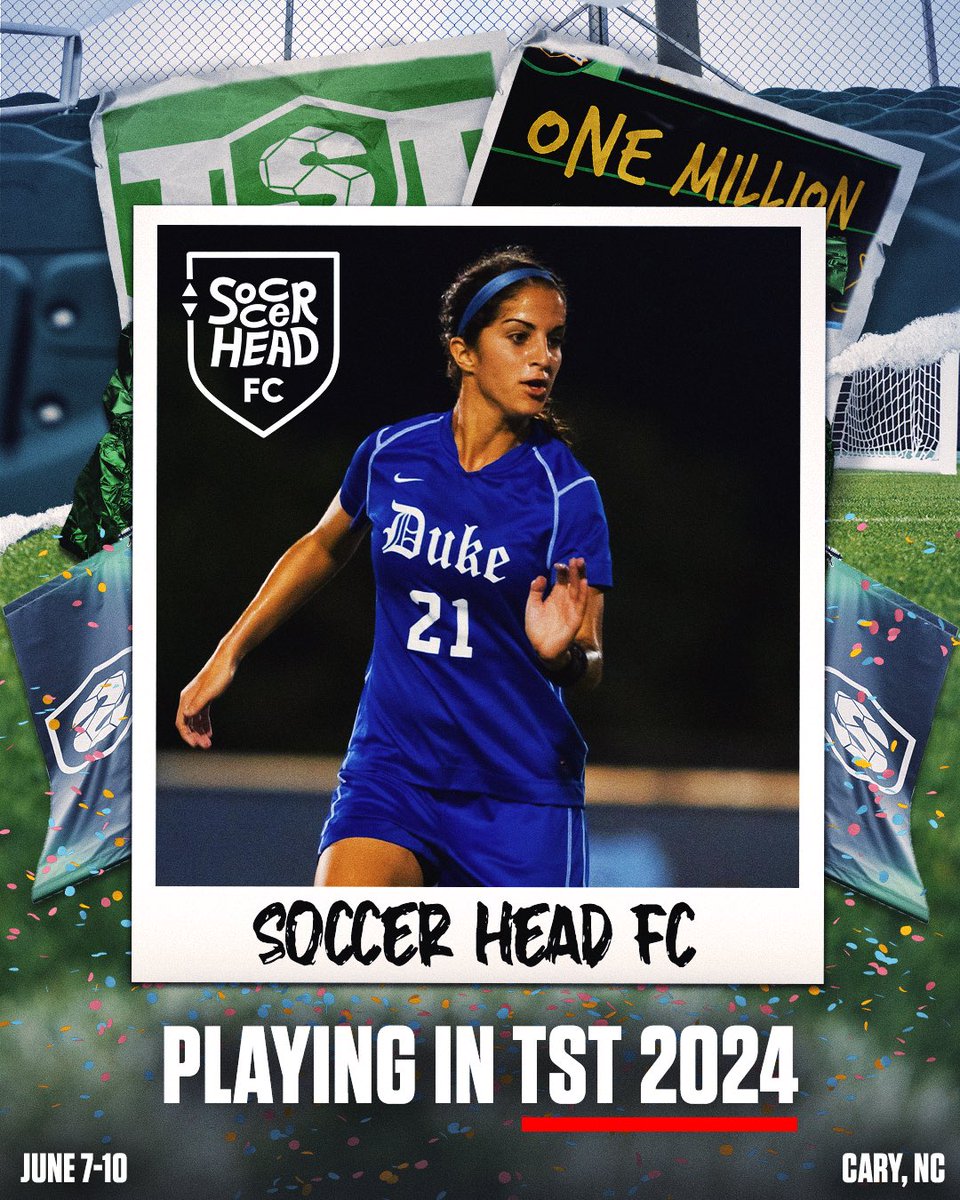 TST7v7's tweet photo. Introducing our second Women's Team:
Soccer Head FC

Led be former @DukeWSOC star, Gilda Doria, this team brings TONS of soccer experience and the passion to take home the $1,000,000!

Join TST's Ticket Waitlist to see @SoccerHeadFC: https://t.co/jVgCBwpoSI https://t.co/rOV0MImLpm