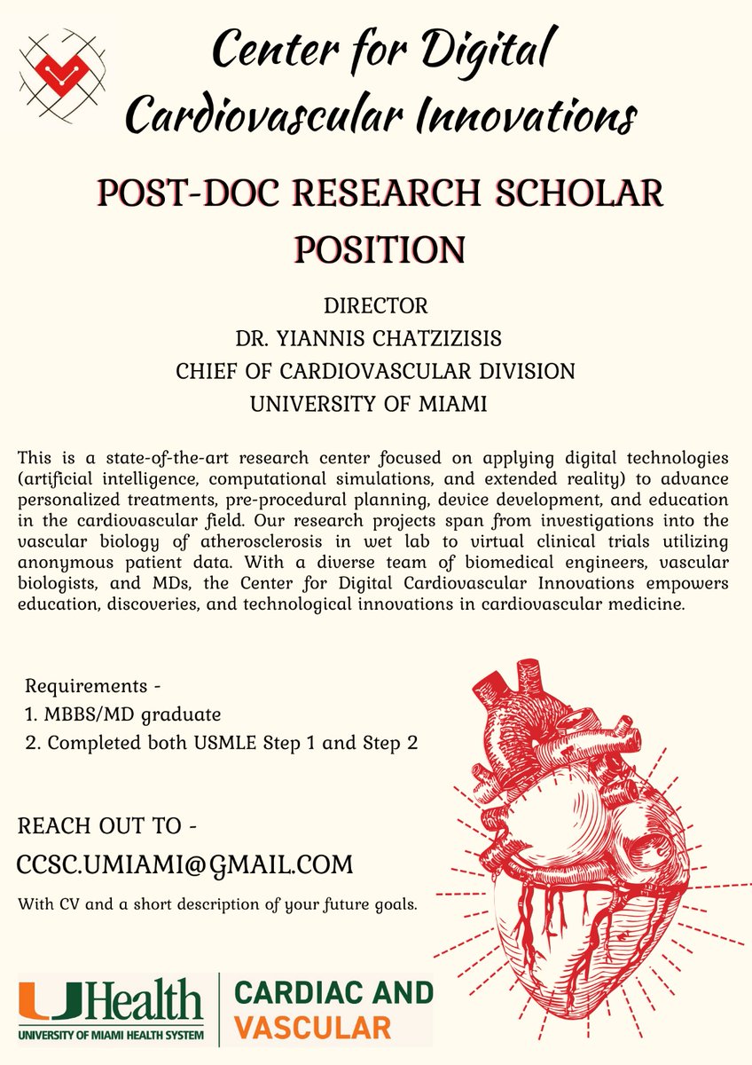 Looking for enthusiastic MBBS/MDs to join our diverse team of researchers driving education and discoveries, to explore the future of cardiovascular medicine. #MedTwitter #CardioTwitter 
@ProjectImg @Inside_TheMatch @UnmatchedMD @StoriesImg