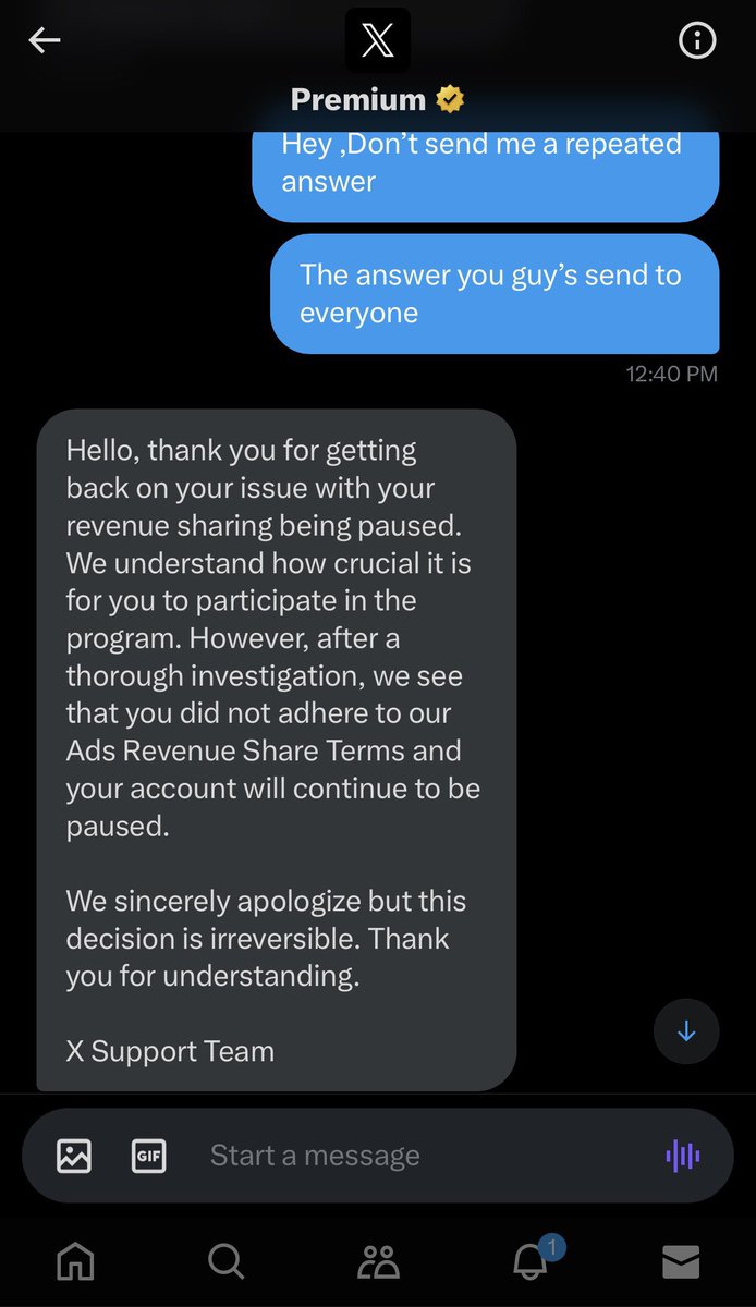 Hello <a href="/lindayaX/">Linda Yaccarino</a> , my ads revenue abruptly halted due to a platform glitch, leaving my business in limbo. Despite reaching out for help, automated bot responses failed to address the issue. This was not a result of any violation on my part. Requesting immediate reinstatement of