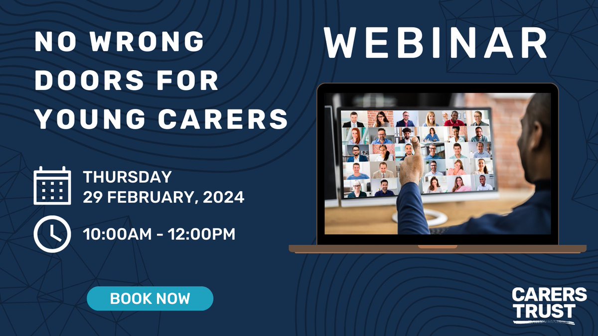 Join our "No Wrong Doors for Young Carers" webinar which is on working together to support young carers and their families

Over 250 people - from social care, to local carer organisations, to integrated care boards have signed up

Book your place here: bit.ly/3T4vIOu