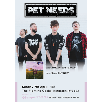 BanquetRecords's tweet photo. 🎤 PET NEEDS 🎤

we had such a time with Pet Needs this week, we're bringing them back to Kingston to our local, for the proper live show.

celebrating new record Intermittent Fast Living, tickets / album combos go on sale Thursday AM https://t.co/kuDGoHDn9d