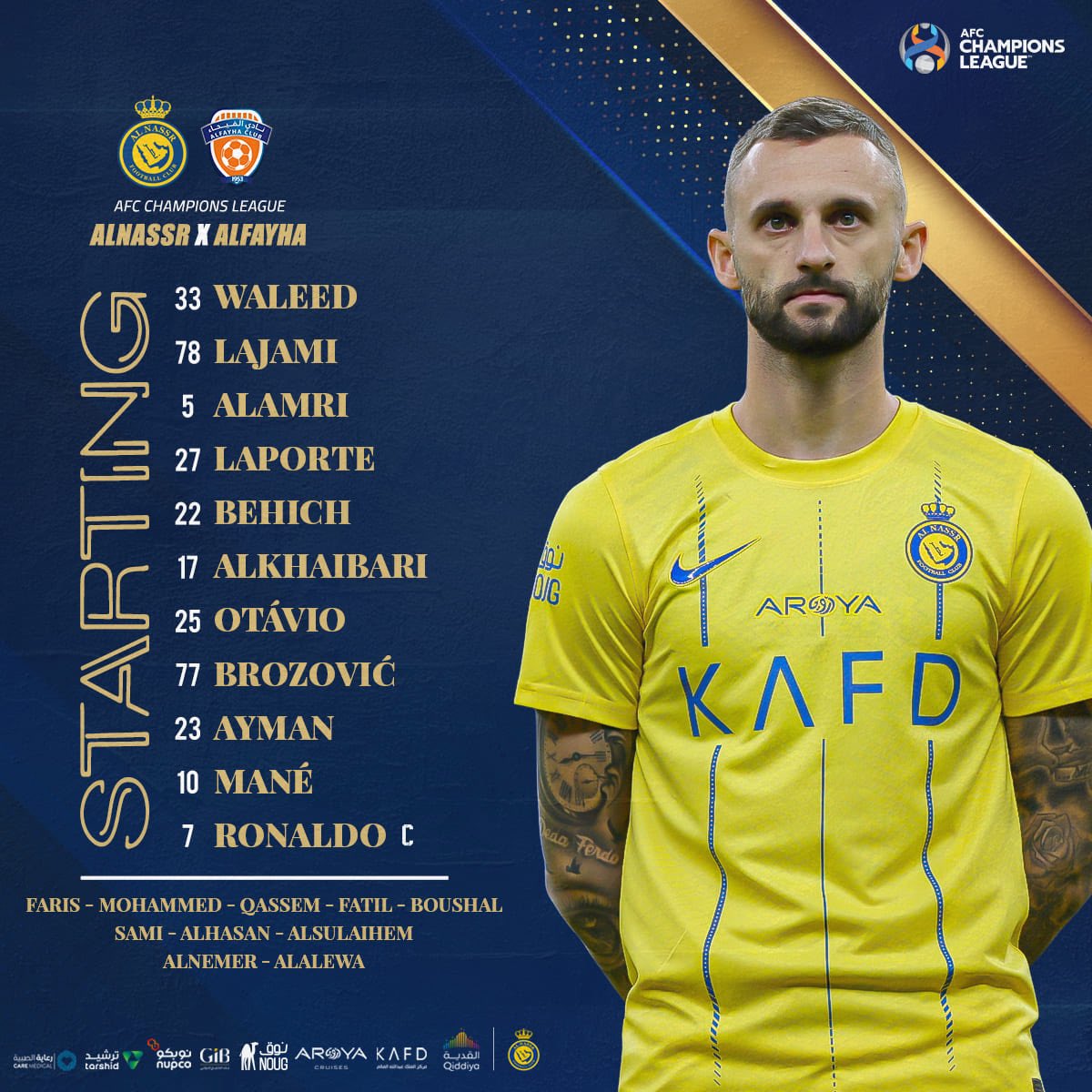 AlNassrFC_EN's tweet photo. 🗒 || Starting lineup,
@AlNassrFC vs #AlFayha https://t.co/pJwqpZK6qQ