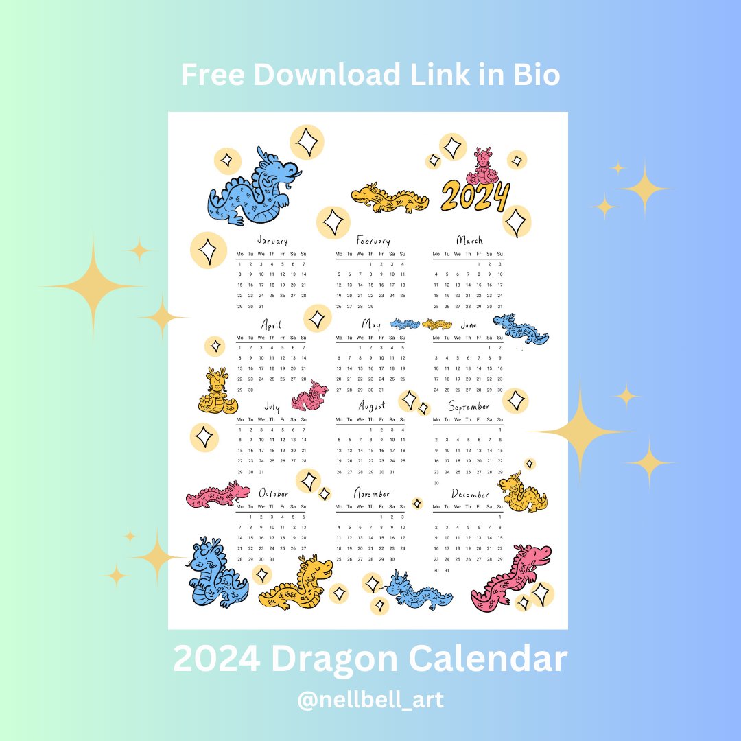 nellbell_art's tweet photo. I have 5 Paintings for sale and a calendar freebie! Happy Year of the Dragon! 🌟 https://t.co/RuipkNCyoM