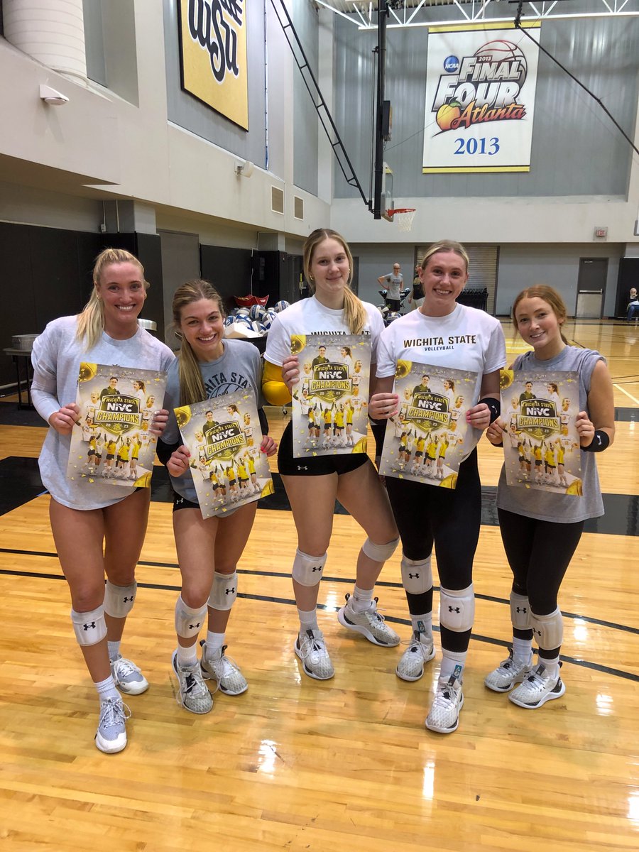 Don't forget your favorite volleyball team (that's us btw) will be signing these NIVC championship posters before the @GoShockersMBB game tonight ✍️