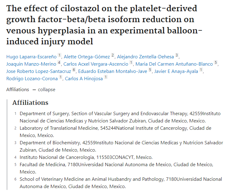 Dirección de Investigación INCMNSZ (@incmnsz_dirinv) on Twitter photo La presente muestra el papel del cilostazol en la inhibición de la proliferación de células del músculo liso debido a cambios en la expresión y liberación de la isoforma PDGF-BB. DOI: 10.1177/17085381231162160, participación del <a href="/incmnszmx/">INCMNSZ</a> <a href="/HugoLapEsc/">HUGO LAPARRA</a> @<a href="/JavierEAnayaAy1/">Javier E. Anaya-Ayala, MD, MSc</a> La presente muestra el papel del cilostazol en la inhibición de la proliferación de células del músculo liso debido a cambios en la expresión y liberación de la isoforma PDGF-BB. DOI: 10.1177/17085381231162160, participación del <a href="/incmnszmx/">INCMNSZ</a> <a href="/HugoLapEsc/">HUGO LAPARRA</a> @<a href="/JavierEAnayaAy1/">Javier E. Anaya-Ayala, MD, MSc</a>