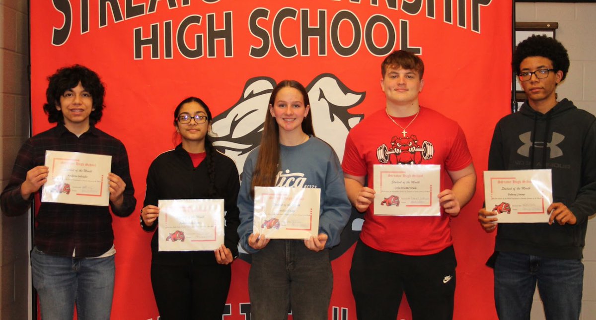 Pictures of the January Students of the Month! Pictured L-R : Andres Salcido, Julie Chauahari, Caitlin Talty, Cole Winterrowd and Delroy Jones Not Pictured: Arlette Cruz, Haddon Olbera, Ziara Webb, Deken Clift and Lily Rexroad #shsdawgs #studentsofthemonth