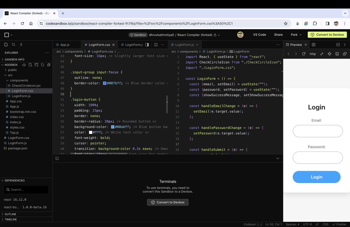 DhruvKathrotiya's tweet image. Day 18 of #50DaysofLearningReact! 🌐
Progress Update! Successfully implemented a sleek login page using ReactJS.🎉 Onward and upward! #ReactJS #CodingJourney...🧑🏻‍💻