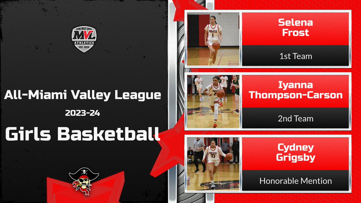 Three of our Lady Pirates earned All-Miami Valley League honors this winter. Congratulations to Selena, Yanni, and Cydney!