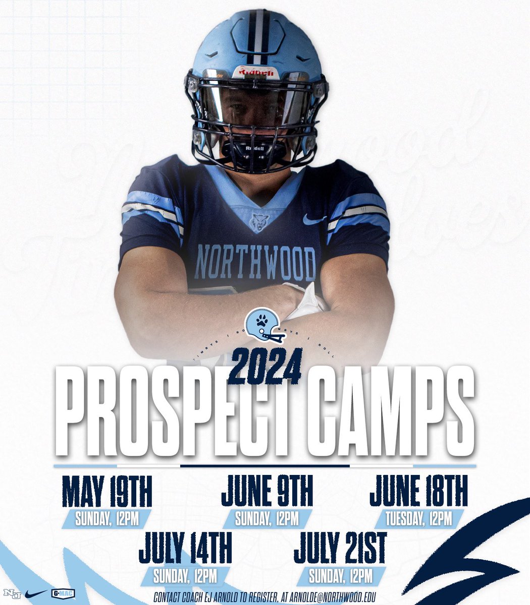 Northwoodfball's tweet photo. 2024 Prospect Camp Dates have dropped…

Click here to get registered: https://t.co/SpnDFm5C3u

#LetItRip https://t.co/dK7rpqCRyz