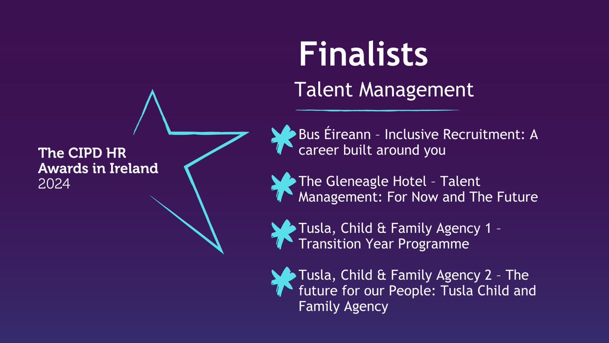 Finalists in the 2024 #CIPDHRAwards in Ireland #TalentManagement category shone at taking a creative & effective people-centred approach across the employee lifecycle. But who will be shining brightest on Friday?🤩 ow.ly/42zi50QG9o4 Sponsor @SkillnetIreland