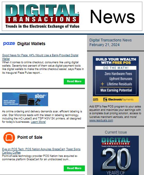 DTPaymentNews's tweet photo. Today’s Digital Transactions News: Paze: 44% Would Use Bank Digital Wallet; Eye on POS; AfterShip Apple Wallet Updates
https://t.co/4hGuZ3t3dU
#payments #pointofsale #ecommece #onlinecheckout #Toast #Paze #POSsystems #AppleWallets #mcommerce #friction #onlineshopping https://t.co/zWDRhjU59h