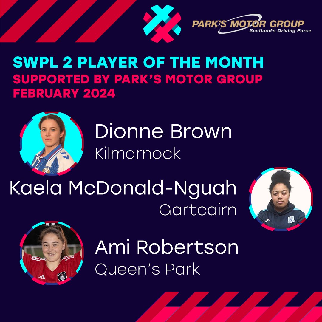 Scottish Women's Premier League (@swpl) on Twitter photo POTM | Here are the nominees for the February 2024 Player of the Month in the SWPL and SWPL 2, supported by <a href="/parksmotorgroup/">Park's Motor Group</a> ⬇
The clubs are voting now 🗳️
Who do you think deserves the awards? POTM | Here are the nominees for the February 2024 Player of the Month in the SWPL and SWPL 2, supported by <a href="/parksmotorgroup/">Park's Motor Group</a> ⬇
The clubs are voting now 🗳️
Who do you think deserves the awards?