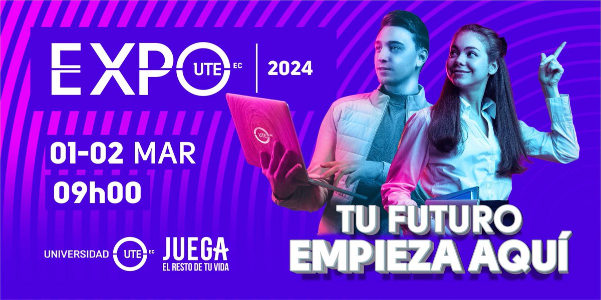 #UTEinforma I 📣📣 𝗣𝗔𝗦𝗔 𝗟𝗔 𝗩𝗢𝗭📣📣
🟢Atenta, Comunidad Universitaria UTE🟢
🔵LA EXPO UTE 2024 llega recargada con ➕actividades y sorpresas.
🙋‍♂️Pasa la voz entre tus amigos y conocidos...
🗓️1 y 2 de marzo
⌚️09:00
📍Matriz y Campus Occidental.
📝acortar.link/g0TuVY