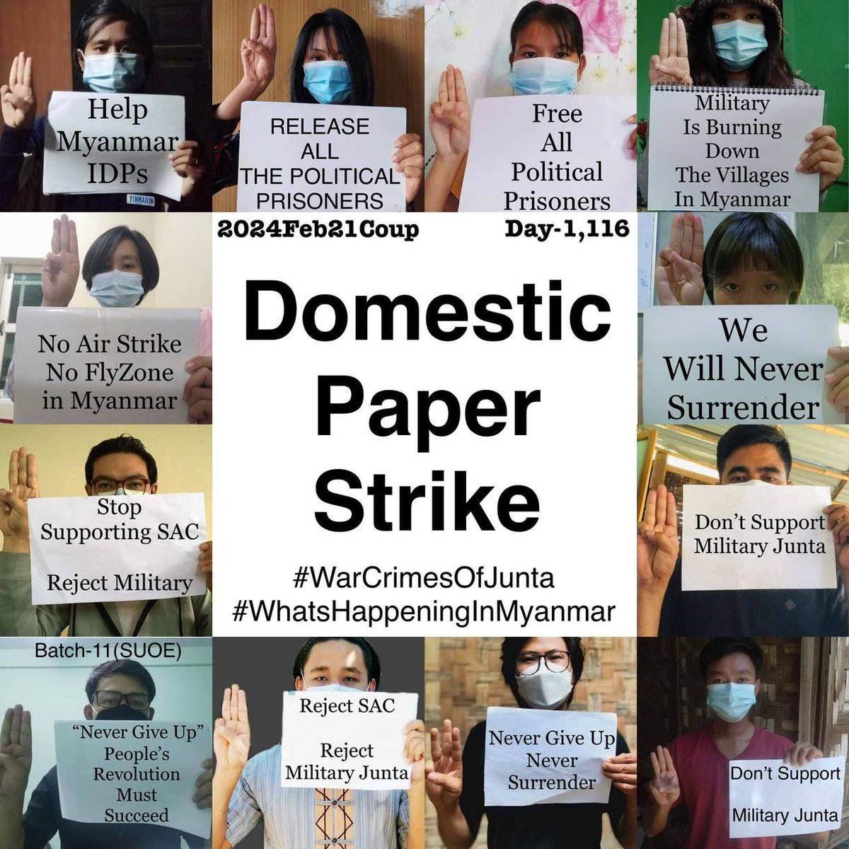 Daily anti-coup revolutionary domestic strike by pro-democracy CDMer teachers from Sagaing University of Education as 1,116th day.  #2024Feb21Coup #WhatsHappeningInMyanmar