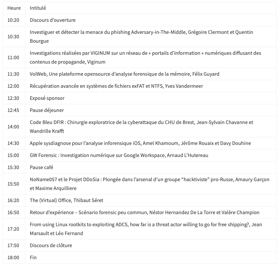 ddouhine's tweet photo. Le programme de l'édition 2024 de #CoRIIN (la Conférence sur la réponse aux incidents &amp; l’investigation numérique), organisée dans le cadre du @FIC_eu, est sorti 🙌

📅 Le 26 mars à Lille 🍻

https://t.co/oaw51BPlAg

cc: @cecyf_coriin https://t.co/Z3xeo2QnHb