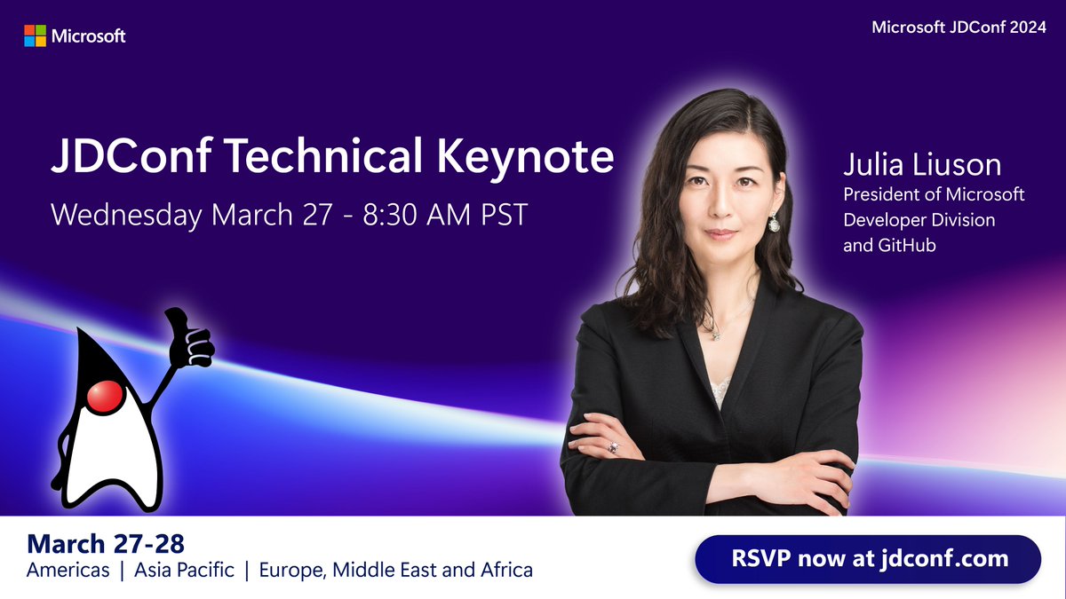 JavaAtMicrosoft's tweet image. Ready to discover how Microsoft empowers Java devs with AI, GitHub Copilot &amp;amp; Cloud at JDConf 2024's keynote by Julia Liuson? 🌟 What are you looking forward to learning? RSVP: JDConf.com | Details: aka.ms/JDConf-sessions 

#Java #SpringBoot #JakartaEE #JDConf