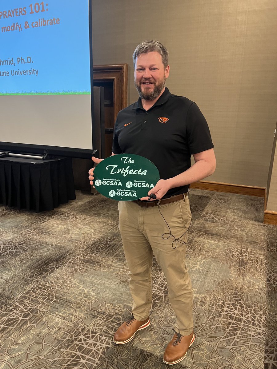 IdahoGCSA's tweet photo. ⁦@Chas_Schmid⁩ was honored at the Idaho GCSA Spring Meeting &amp; Trade Show with ( we say is the “coveted”) The Trifecta recognition. In fact, ⁦Chas earned it in a record one year. We are calling it the Chas Slam! https://t.co/QLh0x7U35W