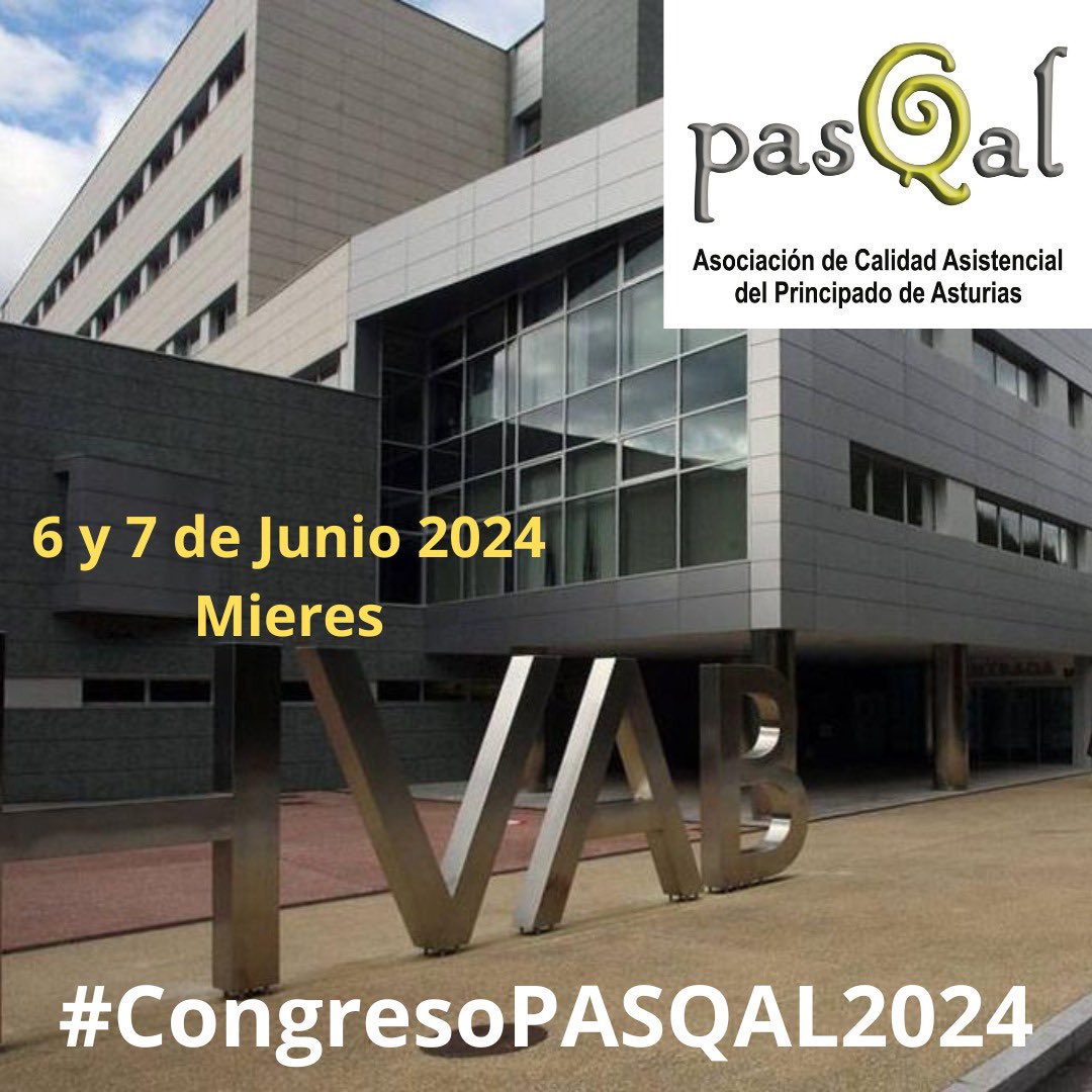 PasQal (@pasqalasturias) on Twitter photo Atención‼️
👉 #CongresoPasQal2024
📆 6-7 de junio 2024
📍Hospital Vital Álvarez Buylla (Mieres)
🧐Atentos a la web pasqal.org
📝prepara tus comunicaciones
<a href="/CalidadAsistenc/">SECA ~ Sociedad Española de Calidad Asistencial</a> <a href="/azulcongresos/">Azul Congresos</a> <a href="/AfycUnidad/">Unidad Docente Multiprofesional AFyC Asturias</a> <a href="/DIOSDELVALLE/">RICARDO DE DIOS</a> <a href="/eullaneza/">Eugenia Llaneza</a> <a href="/cojamalovi/">Cova</a> Atención‼️
👉 #CongresoPasQal2024
📆 6-7 de junio 2024
📍Hospital Vital Álvarez Buylla (Mieres)
🧐Atentos a la web pasqal.org
📝prepara tus comunicaciones
<a href="/CalidadAsistenc/">SECA ~ Sociedad Española de Calidad Asistencial</a> <a href="/azulcongresos/">Azul Congresos</a> <a href="/AfycUnidad/">Unidad Docente Multiprofesional AFyC Asturias</a> <a href="/DIOSDELVALLE/">RICARDO DE DIOS</a> <a href="/eullaneza/">Eugenia Llaneza</a> <a href="/cojamalovi/">Cova</a>