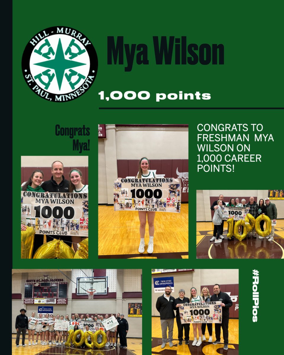 1,000 Point Club!! Congrats to Mya Wilson on scoring her 1,000th point in last night's victory over South St Paul! #RollPios #HMProud