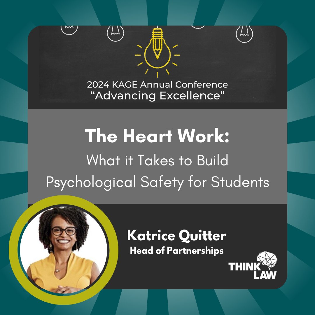 Where is thinkLaw? On the road to Lexington, KY for the @KAGEgifted Annual Conference! Katrice Quitter will be presenting 'The Heart Work: What it Takes to Build Psychological Safety for Students' on Tuesday, 2/27 @ 9:45 am EST. Will we see you there? #ProfessionalLearning