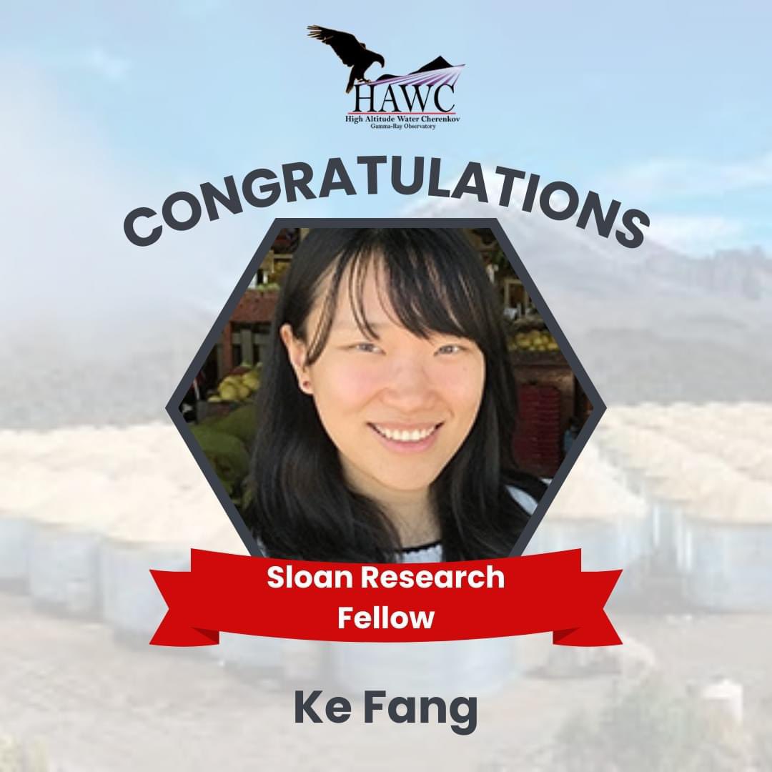 HAWC_Obs's tweet photo. 🎉 Exciting News! 🎉

Thrilled to share the fantastic news that Ke Fang, co-spokesperson, has been awarded the prestigious 2024 Sloan Fellowship! 🌟👏 This honor recognizes and rewards outstanding early-career faculty who have the potential to revolutionize their fields of study. https://t.co/MyjavEkt2c