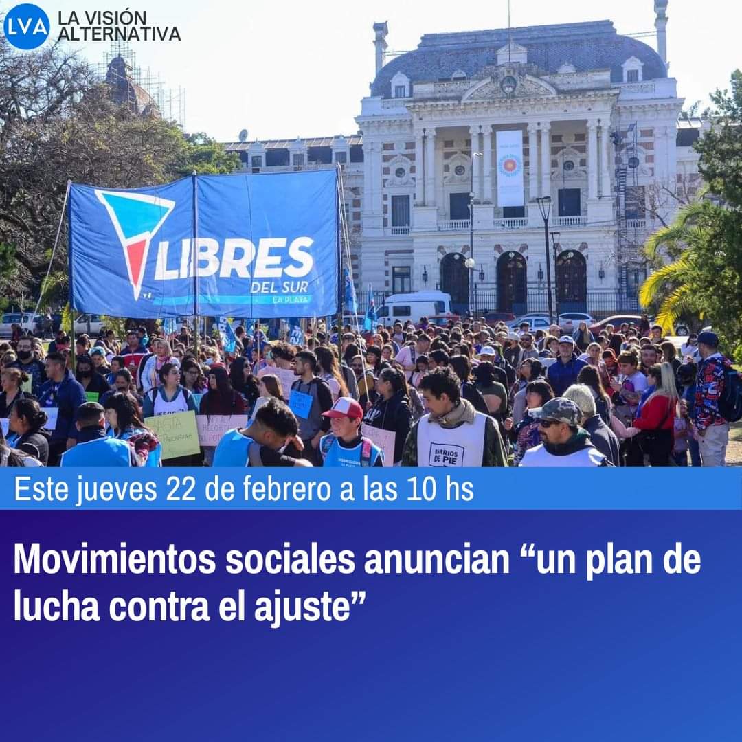 Movimientos sociales realizarán una conferencia este jueves 22 de febrero a las 10hs. en el Obelisco. Las agrupaciones anunciarán "un plan de lucha contra el ajuste". Denuncian que "más de 44.000 comedores populares no reciben un kilo de alimentos".