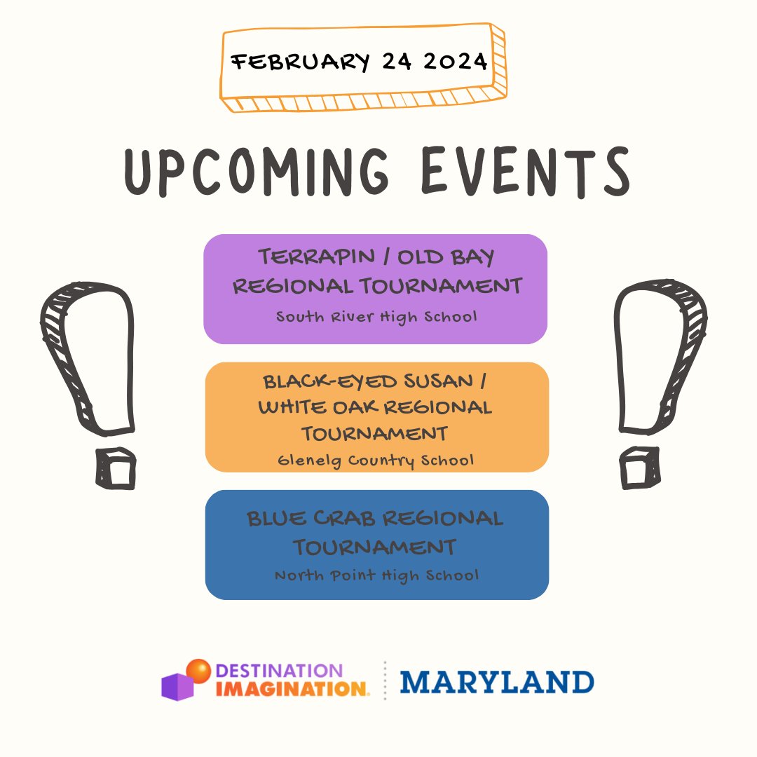 Calling all MDDI, we have THREE regional tournaments this weekend! Good luck to all the teams! All regional schedules are posted on the website for all to look at. They are posted on the event itself or can be found here: marylanddi.org/current-season/