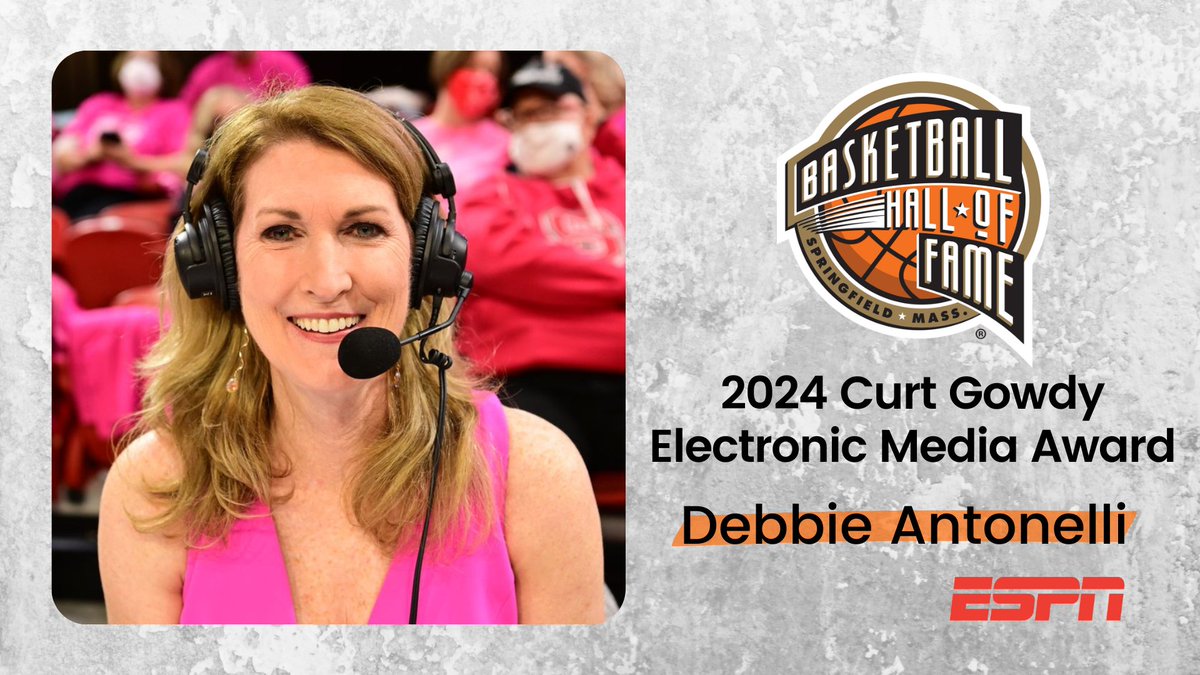 bhofheimer_espn's tweet photo. Belated congratulations to ESPN's @debbieantonelli on her @Hoophall Curt Gowdy Media Award: https://t.co/zBLKQsKCIl
A pioneering voice, Debbie was also previously inducted in the @WBHOF ('22) & @NCSHOF ('21), and she gave the commencement at her alma mater, @NCState, in Dec. https://t.co/MqbztKLBZM