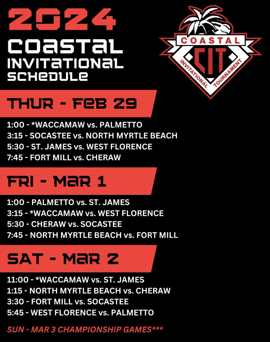 Waccamaw Baseball (@waccamaw_bsbl) on Twitter photo Officially 8 days away from the 2024 Coastal Invitational Tournament. Looking forward to hosting and playing some high level baseball to kickstart the 2024 Season! #CIT <a href="/coastalobsports/">coastalobsports</a> Officially 8 days away from the 2024 Coastal Invitational Tournament. Looking forward to hosting and playing some high level baseball to kickstart the 2024 Season! #CIT <a href="/coastalobsports/">coastalobsports</a>