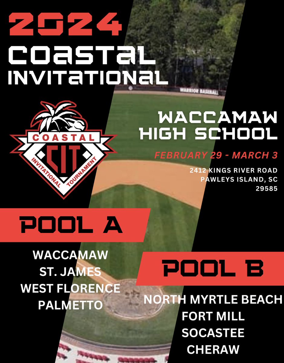 Waccamaw_bsbl's tweet photo. Officially 8 days away from the 2024 Coastal Invitational Tournament. Looking forward to hosting and playing some high level baseball to kickstart the 2024 Season! #CIT @coastalobsports https://t.co/npHzae6uMc