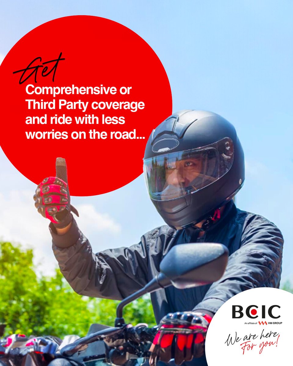 Let BCIC protect you and your pocket with our Comprehensive or Third Party coverage and ride with fewer worries on the road.

Visite  bciconline.com/motorcycle/
today and choose the plan that best suits you.

#motorcycleinsurance #bcic #hereforyou