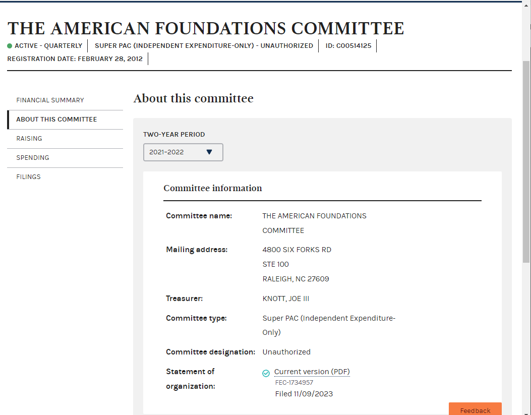 @RussBowenWNCN @bradknottfornc Interesting that Knott's father was the Treasurer of the PAC The American Foundations, that is buying up advertisements for Knott and against his opponents.