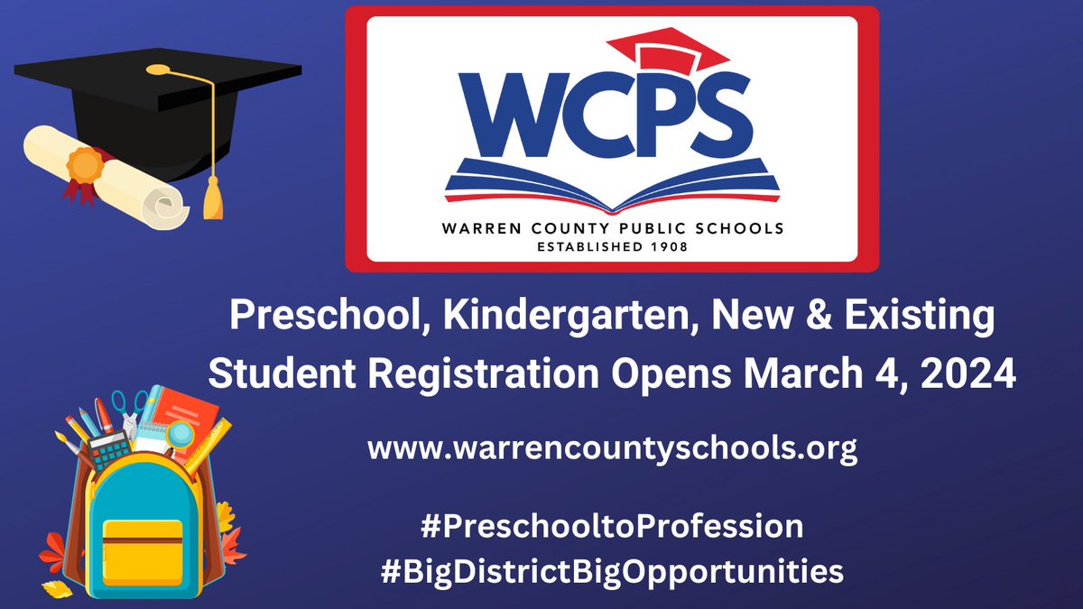 Mark your calendars! Registration opens for preschool, kindergarten, new and existing students on March 4, 2024! If you need to register your child for a preschool screening, please see the flyer below. #PreschooltoProfession #BigDistrictBigOpportunities