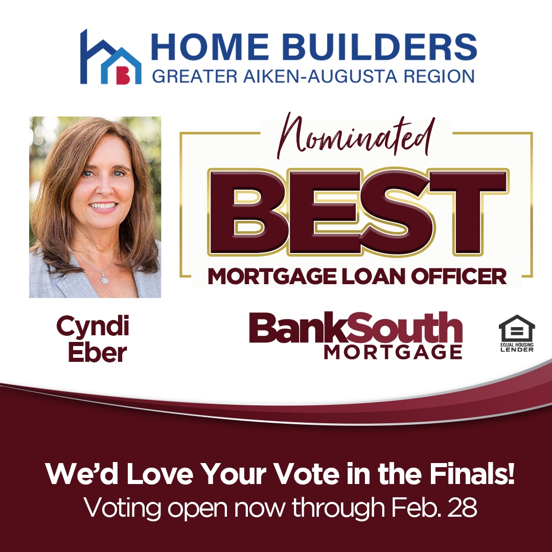 MacCreggerBSM's tweet photo. @banksouthmtg and our amazing loan officers Alan Rabun, Cyndi Eber, and Sharon Simons are nominated for "Best Mortgage Company" &amp; "Best Mortgage Loan Officer" in the Greater Aiken-Augusta Region Home Builders' "Best of 2024" awards!

Cast your vote!
🔗 https://t.co/jgQNc0tLEZ https://t.co/Xfl1Ofjaqe