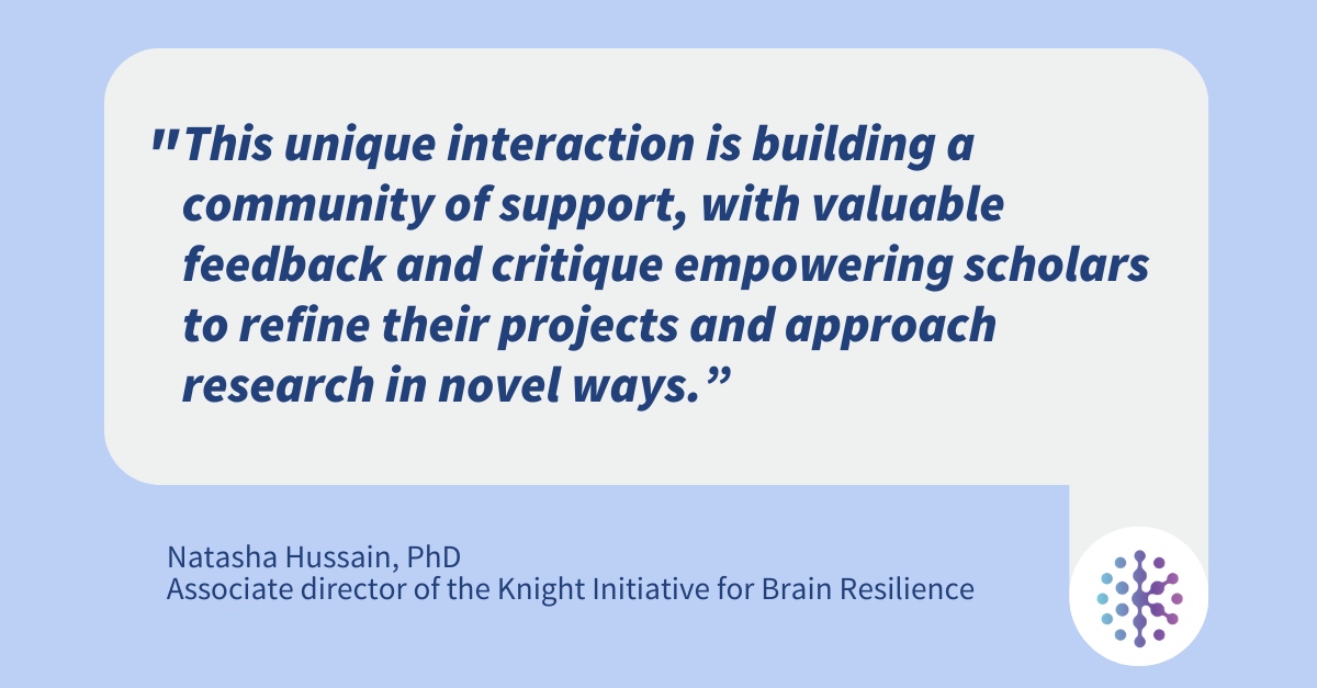 BrainResilience's tweet photo. “Witnessing the vibrant exchange of ideas and integration with the Interdisciplinary Scholars Program has been truly gratifying,” said our associate director, Natasha Hussain @pcwiggler, on this year's Neurosciences Postdoctoral Scholars. Read more: https://t.co/6QIEa5F2RG https://t.co/CpYPYc2c0N