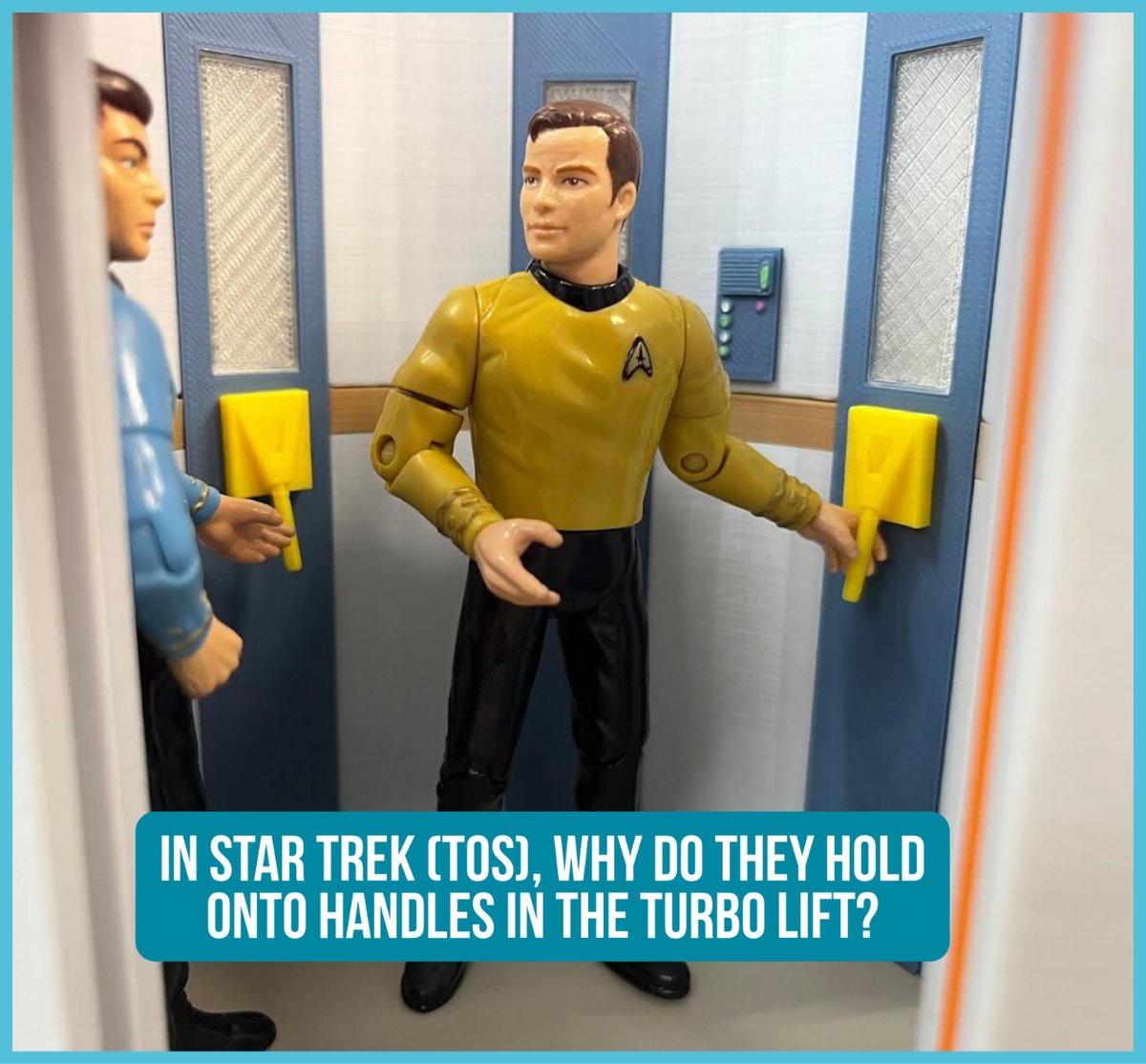 DazbotToys's tweet photo. 😀 Trivia 
In Star Trek (TOS), why do they hold onto handles in the turbo lift?
🖖 https://t.co/p7syV2HcmU

#wednedaywisdom #TOS #startrek @DazbotToys https://t.co/ZgwQM2Wobp