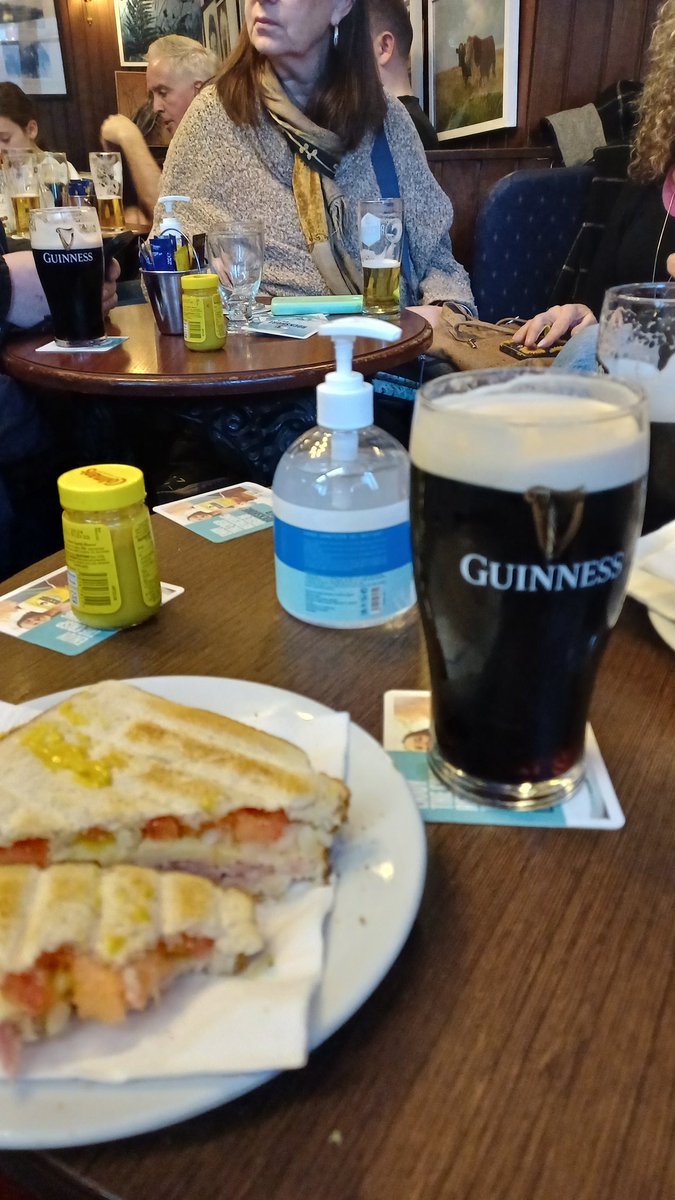 A genuflection to the pint and toastie. I'm unable to speak with conviction about what the second greatest sensory experience of the civilised world's centuries might be. But at the apex of humanity's achievements. Unrivalled. Porter, The @GrogansPub Special and Colman's mustard.