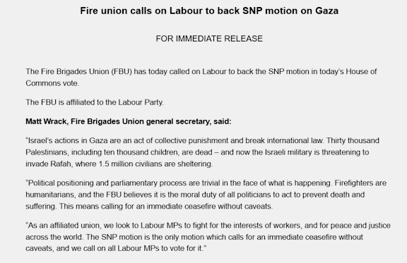 #FireBrigadesUnion tells members to back #SNP__ceasefire_motion on #Gaza