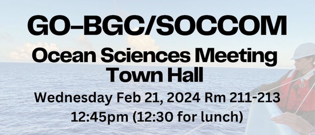 GO_BGC's tweet photo. Join us today at #OSM24 for the GO-BGC/ @SOCCOMProject Town Hall! Learn how you can use this global biogeochemical data in your research. Free lunch! 

https://t.co/Avb5yzajGe @bgc_argo @Kenatmbari @TakeshitaLab  @LynneTalley12 https://t.co/zixe4z9VBs