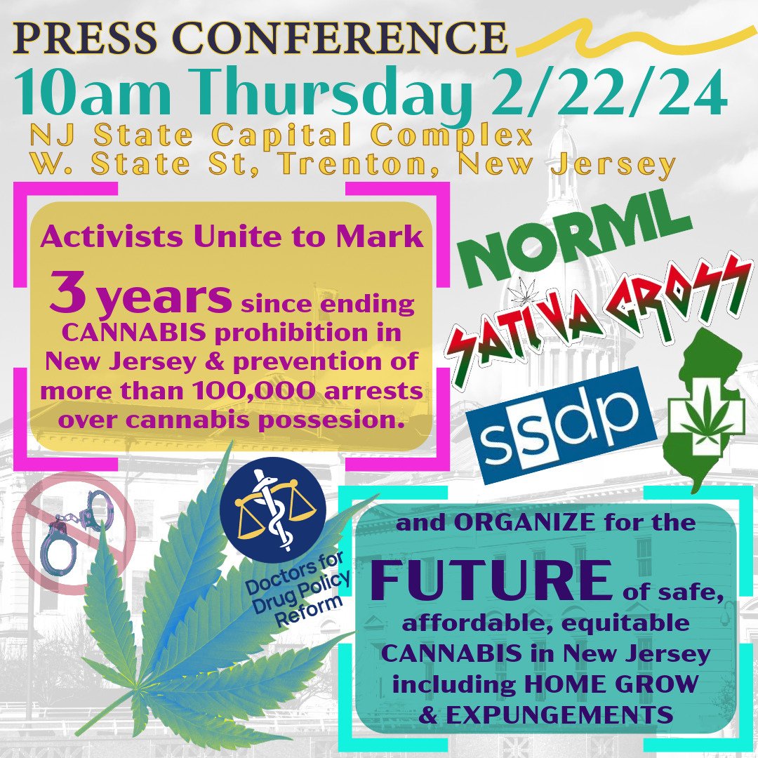 D4DPR Founder @DavidNathanMD will be speaking at this event! If you have a moment = join us 2/22 in Trenton to mark 3 years since the Garden State stopped most marijuana possession arrests. - 10AM Press Conference on State St. at Capitol - Celebrations at HUB-13 in Trenton