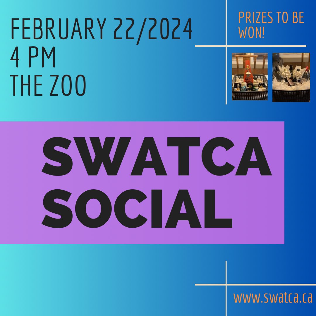 Want an opportunity to socialize with your colleagues? Come to the SWATCA Social Thursday evening @ The Zoo! There will be door prizes to be won!!! #SWATCA2024 #uleth